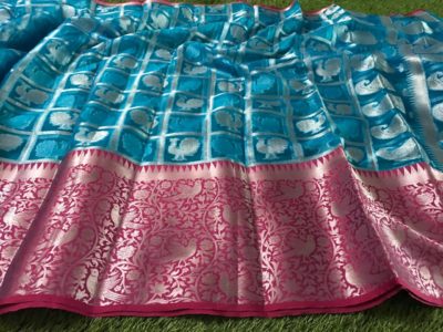 Pure kanchi organza sarees with checks and dolls (12)