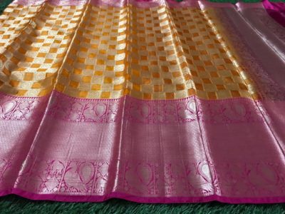 Pure kanchi organza sarees with checks and dolls (14)