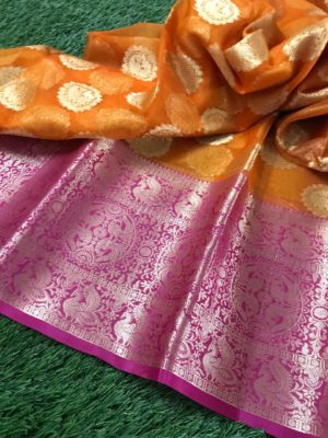 Pure kanchi organza sarees with checks and dolls (15)