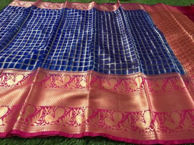 Pure kanchi organza sarees with checks and dolls (2)