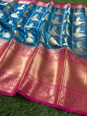 Pure kanchi organza sarees with checks and dolls (5)