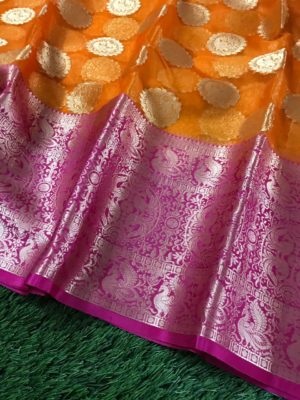 Pure kanchi organza sarees with checks and dolls (6)