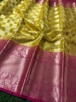 Pure kanchi organza sarees with checks and dolls (7)