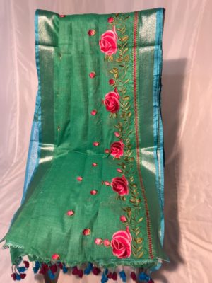 Pure linen by linen embroidary all over saree (10)