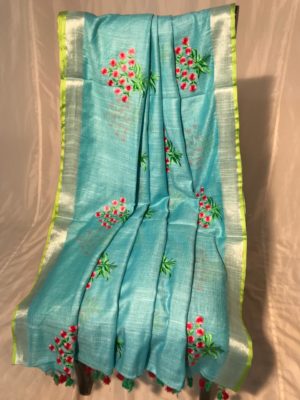 Pure linen by linen embroidary all over saree (12)