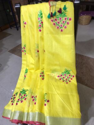 Pure linen by linen embroidary all over saree (16)