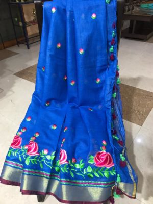 Pure linen by linen embroidary all over saree (5)