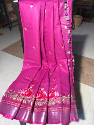 Pure linen by linen embroidary all over saree (6)