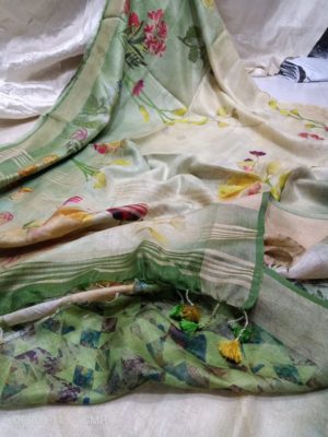 Pure linen by linen floral printed sarees with printed blouse (1)