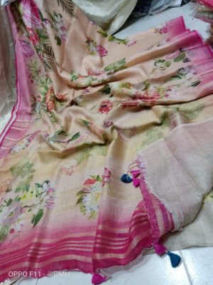 Pure linen by linen floral printed sarees with printed blouse (10)