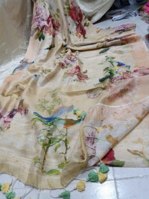 Pure linen by linen floral printed sarees with printed blouse (11)