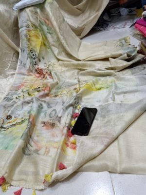Pure linen by linen floral printed sarees with printed blouse (15)