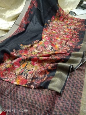 Pure linen by linen floral printed sarees with printed blouse (16)