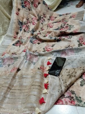 Pure linen by linen floral printed sarees with printed blouse (22)