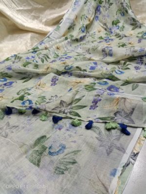 Pure linen by linen floral printed sarees with printed blouse (3)