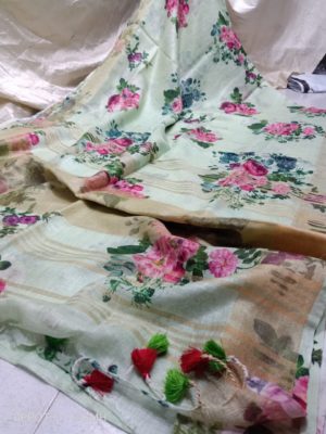 Pure linen by linen floral printed sarees with printed blouse (5)
