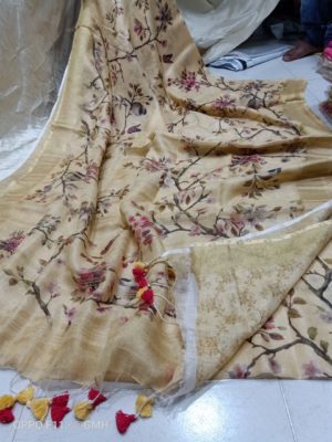 Pure linen by linen floral printed sarees with printed blouse (7)