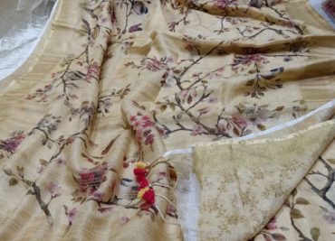 Pure linen by linen floral printed sarees with printed blouse (7)