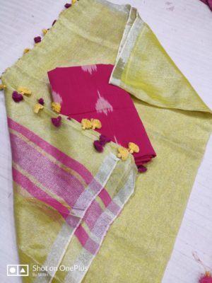 Pure linen dupattas with ikkat cotton top with price (3)