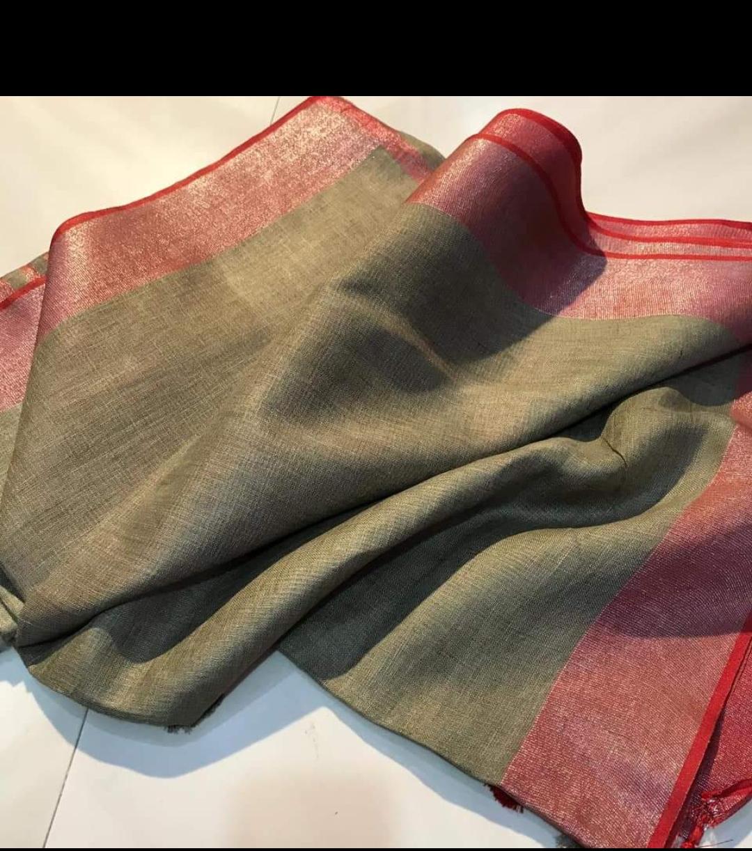 Pure linen sarees with contrast border | siri designers