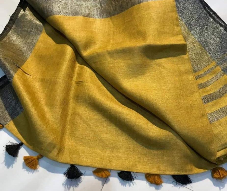 Pure linen sarees with contrast border (4)