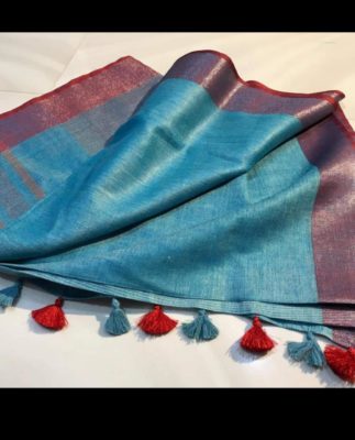 Pure linen sarees with contrast border (5)