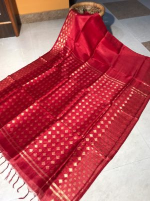 Pure linen silk sarees with jamdhani model with blouse (1)