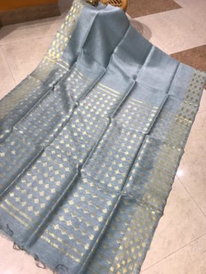 Pure linen silk sarees with jamdhani model with blouse (14)