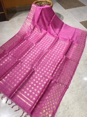 Pure linen silk sarees with jamdhani model with blouse (13)