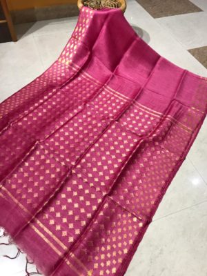 Pure linen silk sarees with jamdhani model with blouse (14)