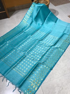 Pure linen silk sarees with jamdhani model with blouse (2)