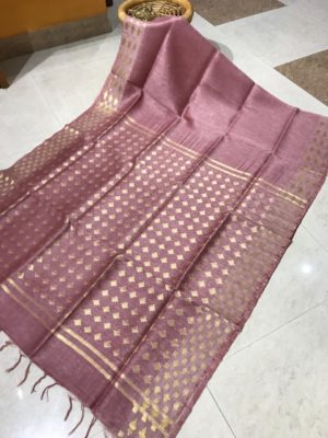 Pure linen silk sarees with jamdhani model with blouse (4)