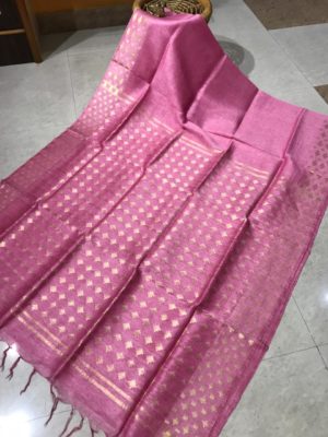 Pure linen silk sarees with jamdhani model with blouse (5)