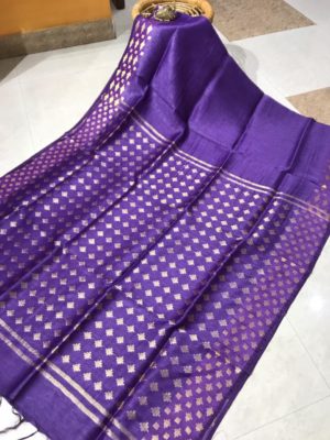 Pure linen silk sarees with jamdhani model with blouse (8)