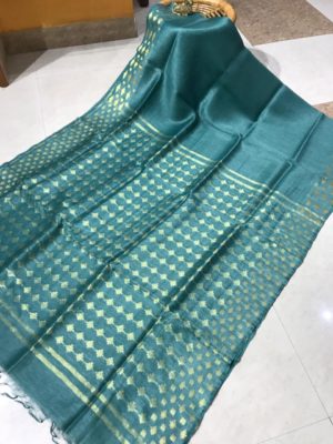 Pure linen silk sarees with jamdhani model with blouse (9)