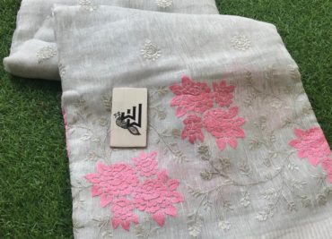 Pure linen tissue sarees with embroidary with blouse (1)