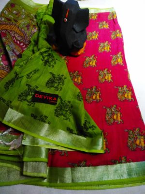 Pure linen with digital print sarees with blouse (2)