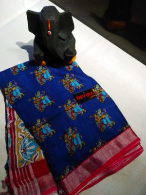 Pure linen with digital print sarees with blouse (4)