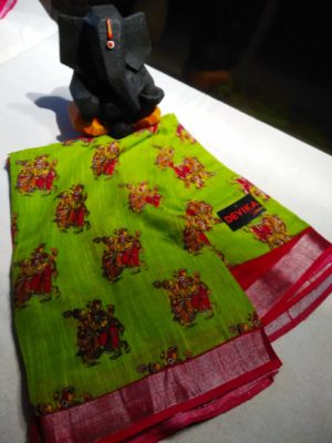 Pure linen with digital print sarees with blouse (5)