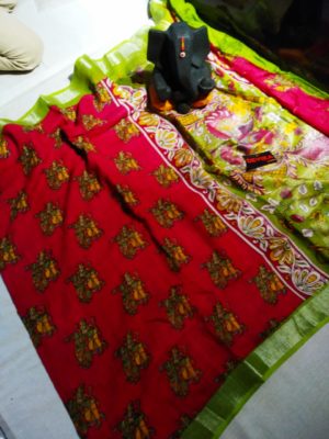 Pure linen with digital print sarees with blouse (6)