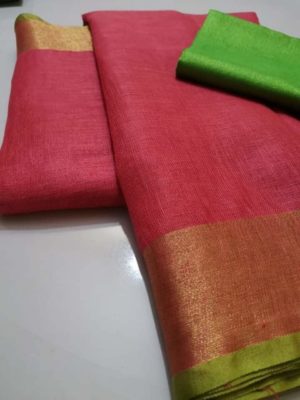 Pure plain linen by linen sarees with contrast blouse (10)