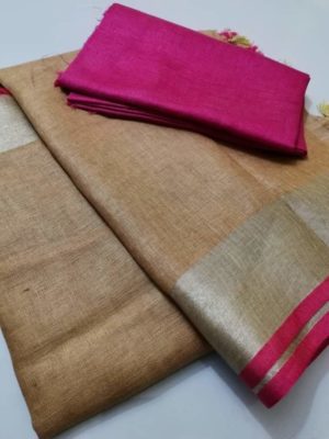 Pure plain linen by linen sarees with contrast blouse (12)