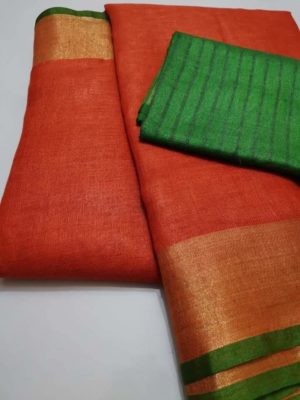 Pure plain linen by linen sarees with contrast blouse (18)