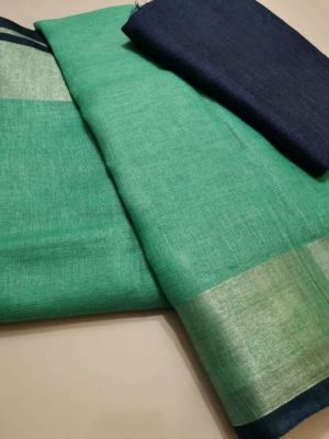 Pure plain linen by linen sarees with contrast blouse (19)