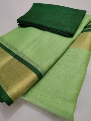 Pure plain linen by linen sarees with contrast blouse (2)