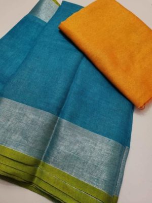 Pure plain linen by linen sarees with contrast blouse (20)