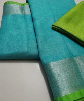 Pure plain linen by linen sarees with contrast blouse (23)