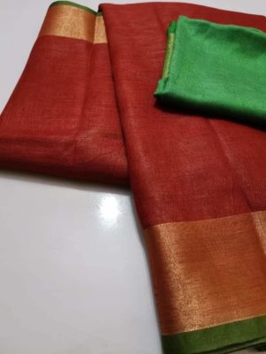 Pure plain linen by linen sarees with contrast blouse (24)