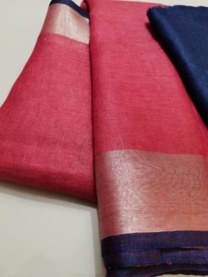 Pure plain linen by linen sarees with contrast blouse (3)