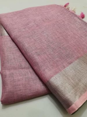 Pure plain linen by linen sarees with contrast blouse (5)